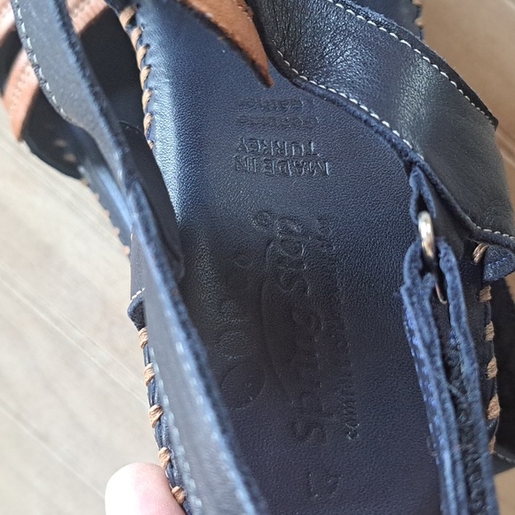 Spring Step Amuna Leather T-Strap Navy Floral Design Wedge Heel Comfy Sandals - Picture 7 of 12